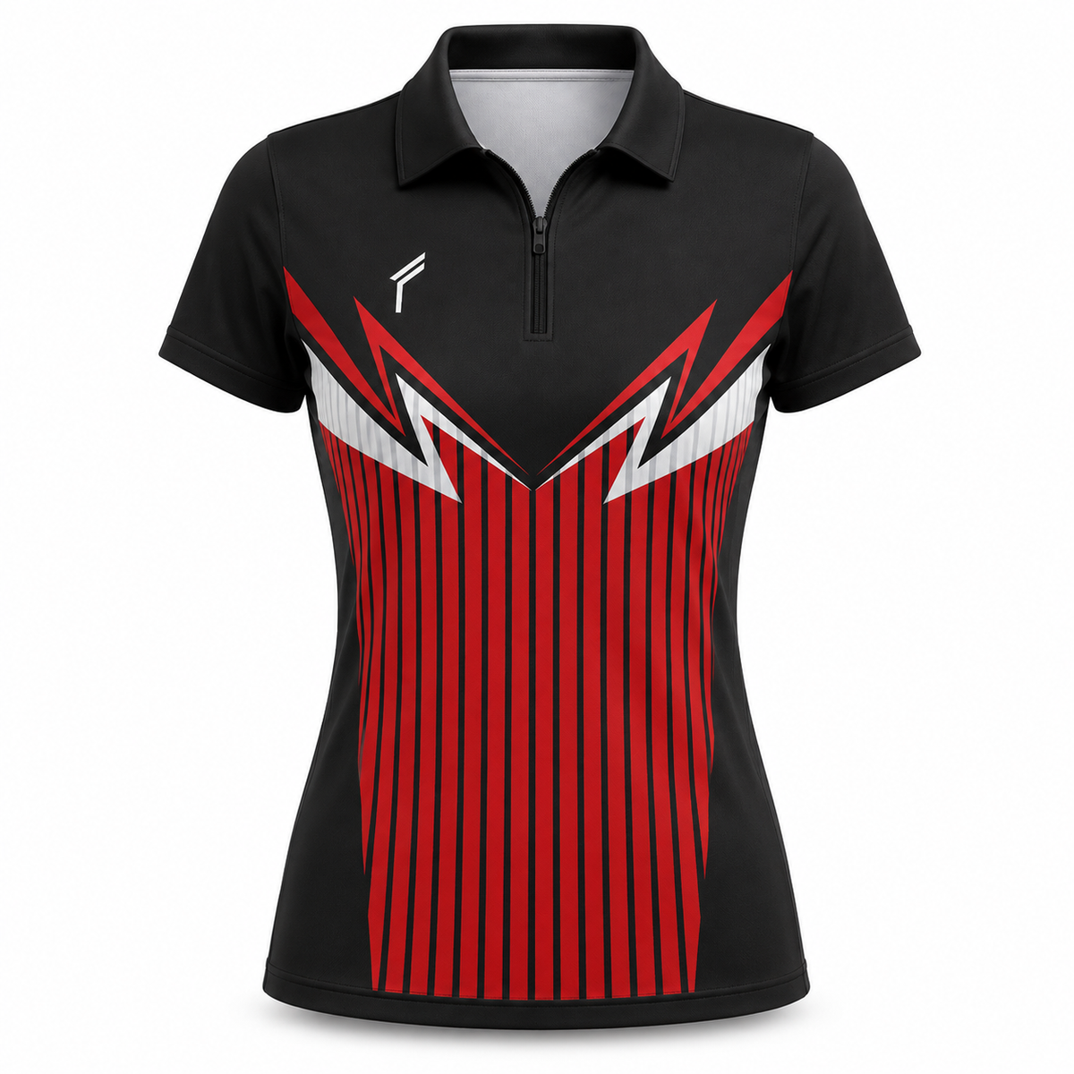 Polo Shirt mit Zipper oder Knöpfe – Rot/Schwarz/Weiß